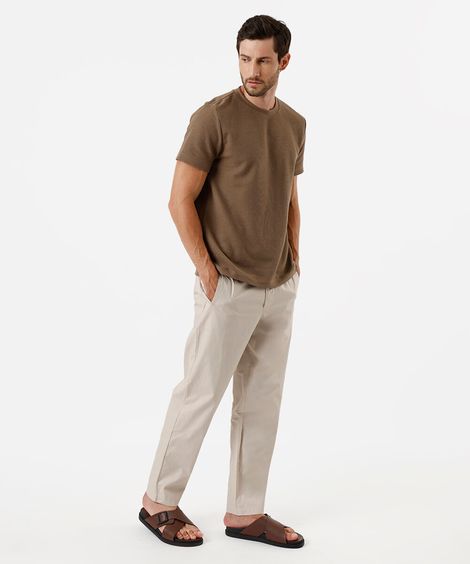 calça jogger masculina de sarja cós elástico bege