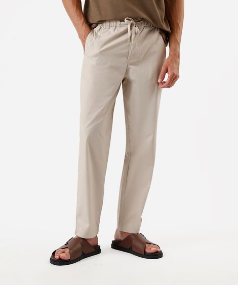 calça jogger masculina de sarja cós elástico bege