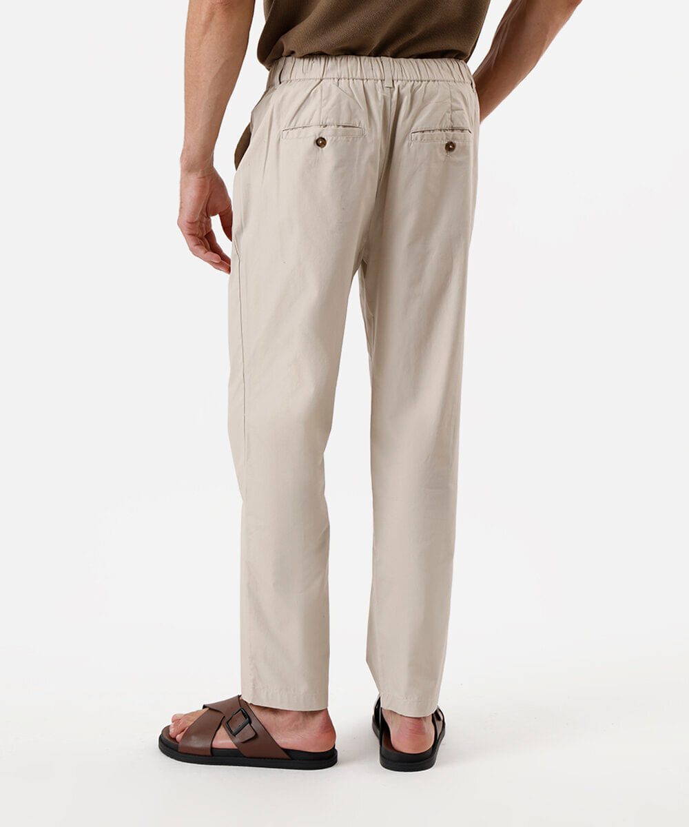 calça jogger masculina de sarja cós elástico bege