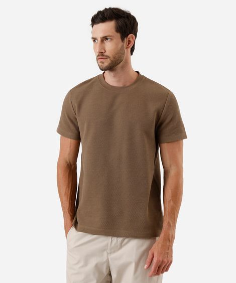 camiseta masculina manga curta texturizada bege