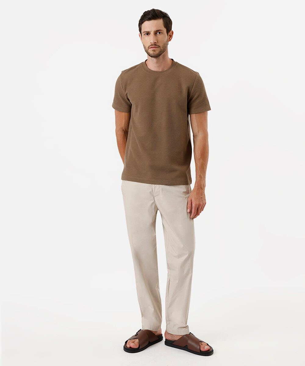 camiseta masculina manga curta texturizada bege