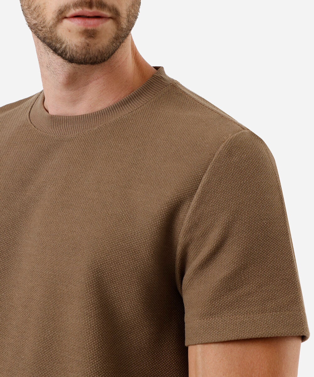 camiseta masculina manga curta texturizada bege