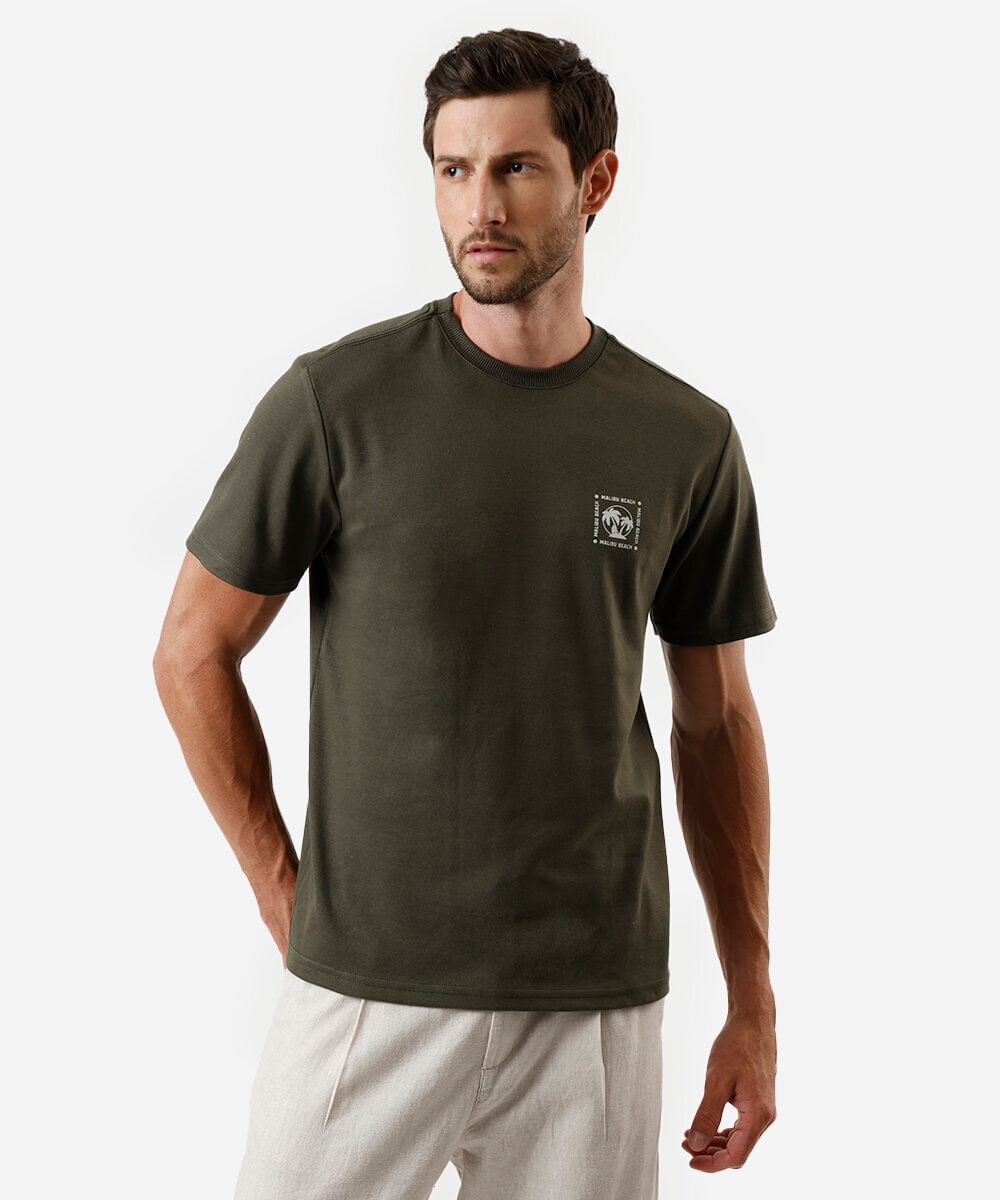 camiseta masculina com algodão estampada verde