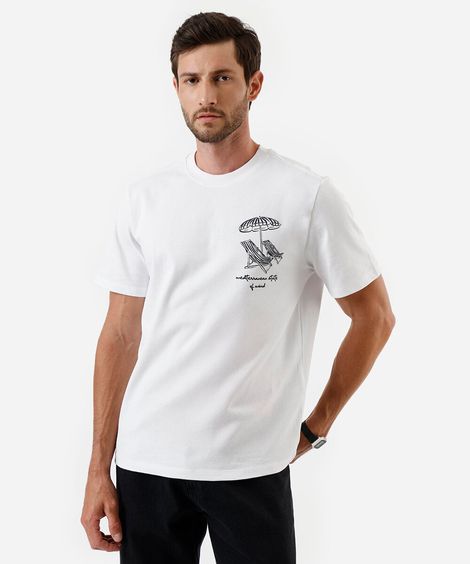 camiseta masculina de algodão estampada branco