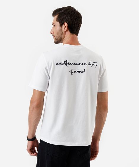 camiseta masculina de algodão estampada branco