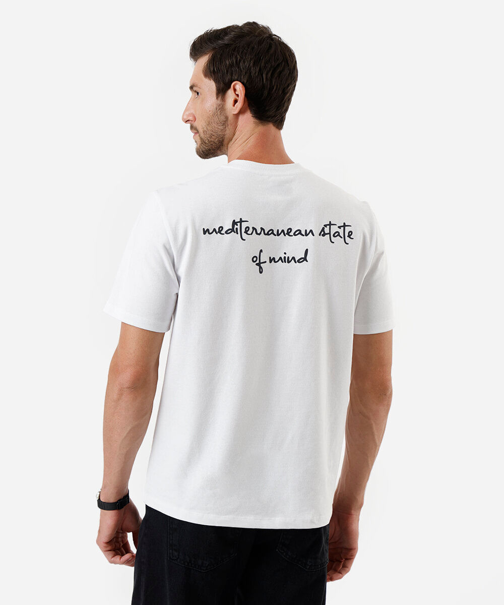 camiseta masculina de algodão estampada branco