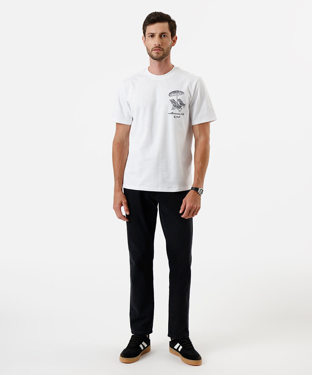 camiseta masculina de algodão estampada branco
