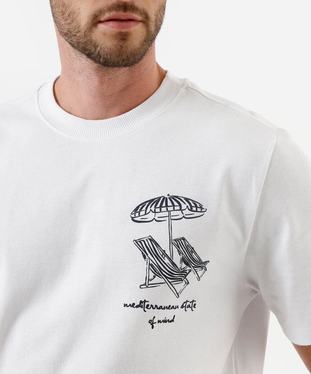 camiseta masculina de algodão estampada branco
