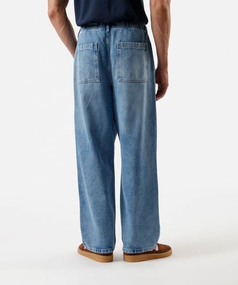 calça super baggy masculina jeans cós elástico azul