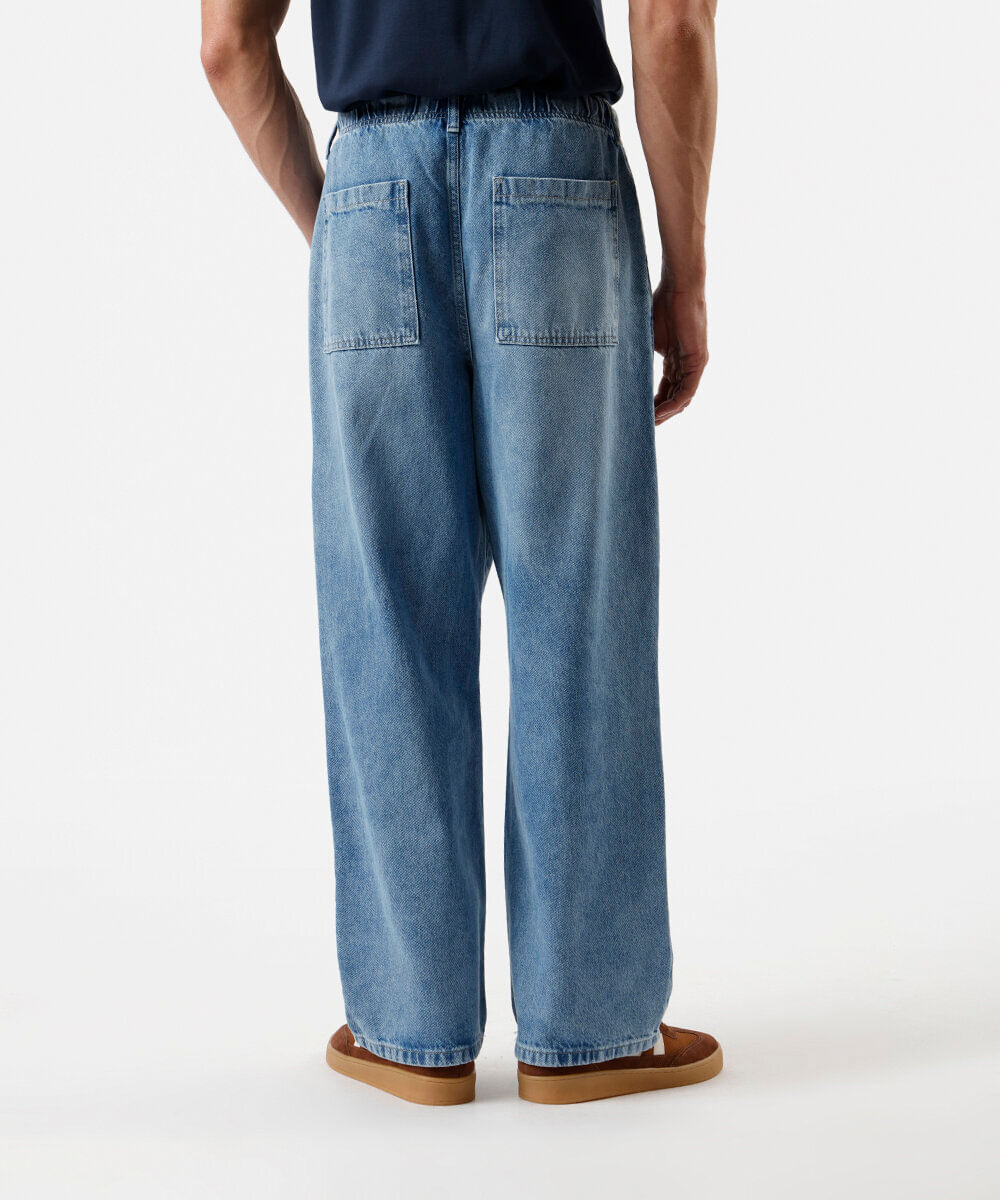 calça super baggy masculina jeans cós elástico azul