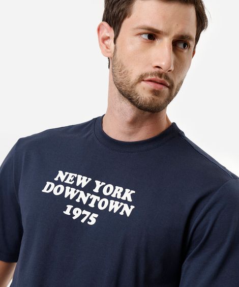 camiseta masculina de algodão estampada azul
