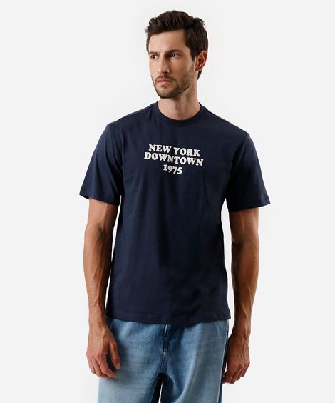 camiseta masculina de algodão estampada azul