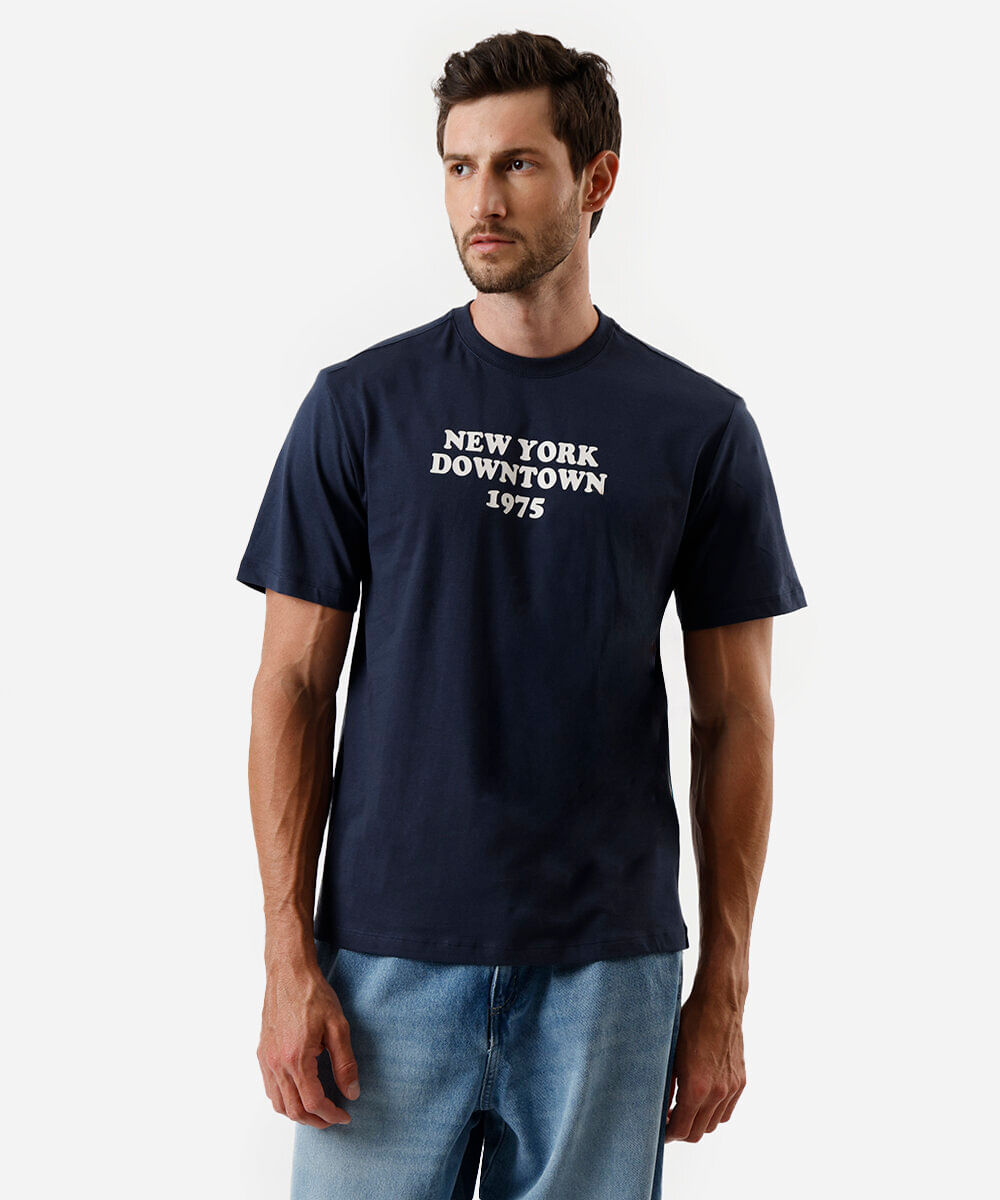 camiseta masculina de algodão estampada azul