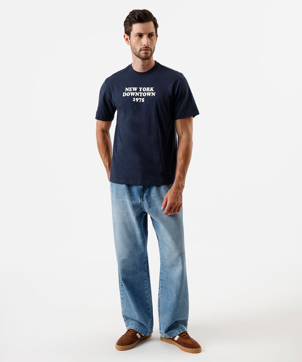 camiseta masculina de algodão estampada azul