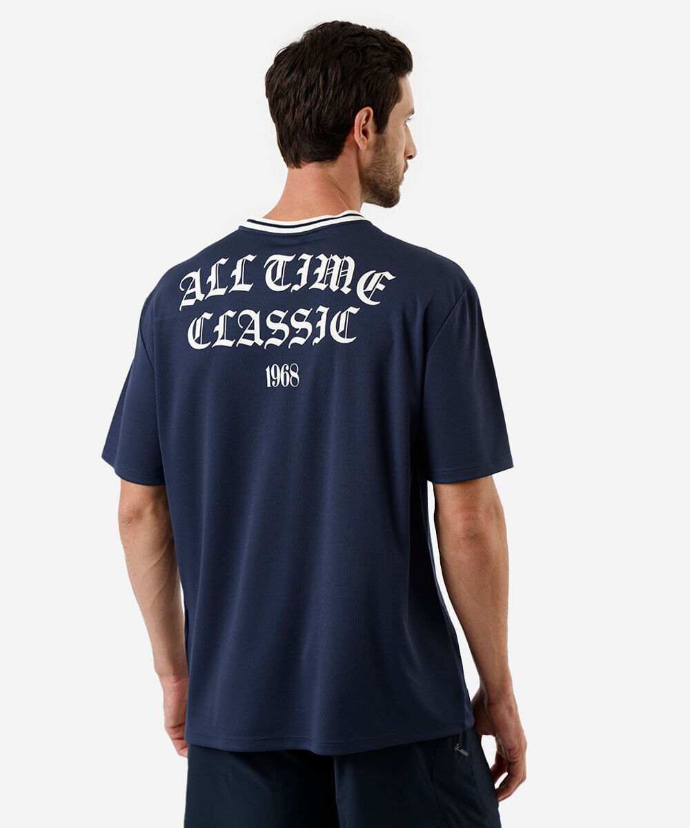 camiseta oversized masculina esportiva estampada azul