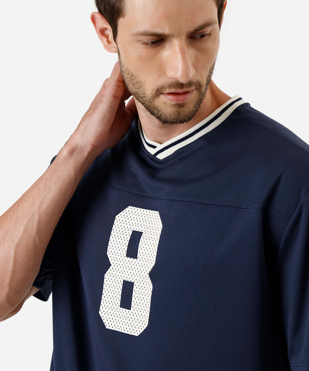 camiseta oversized masculina esportiva estampada azul