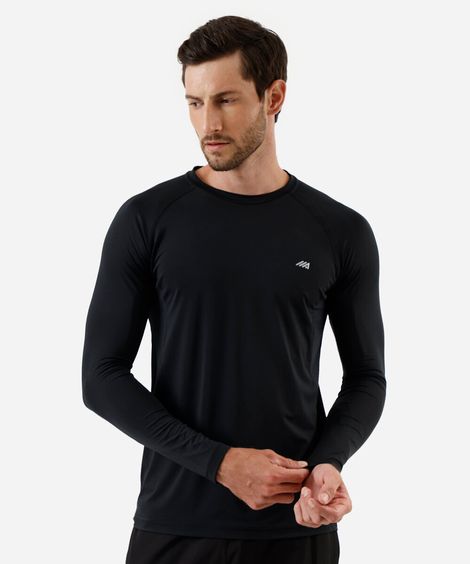 camiseta masculina esportiva ace manga longa com proteção uv preta