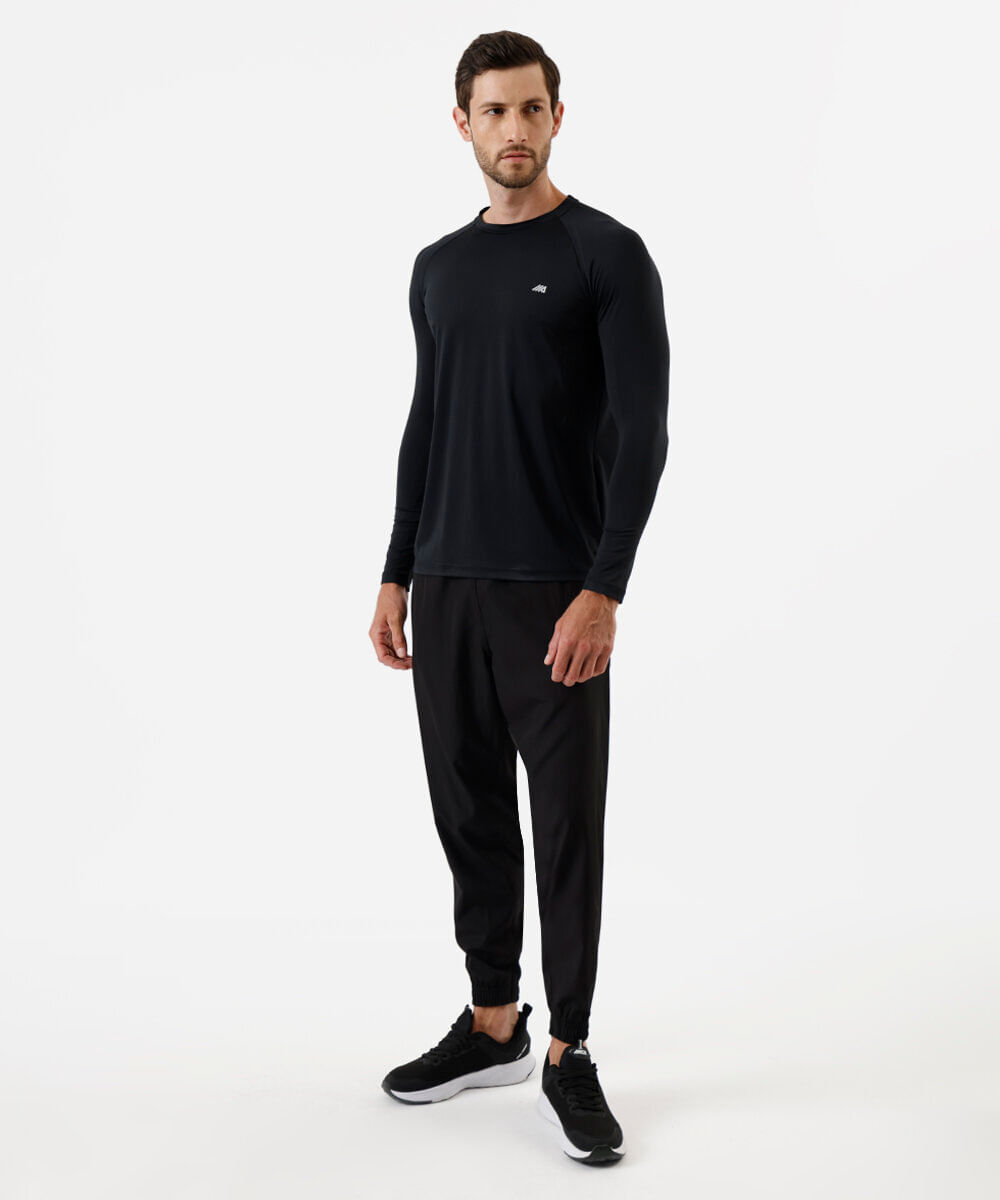 camiseta masculina esportiva ace manga longa com proteção uv preta