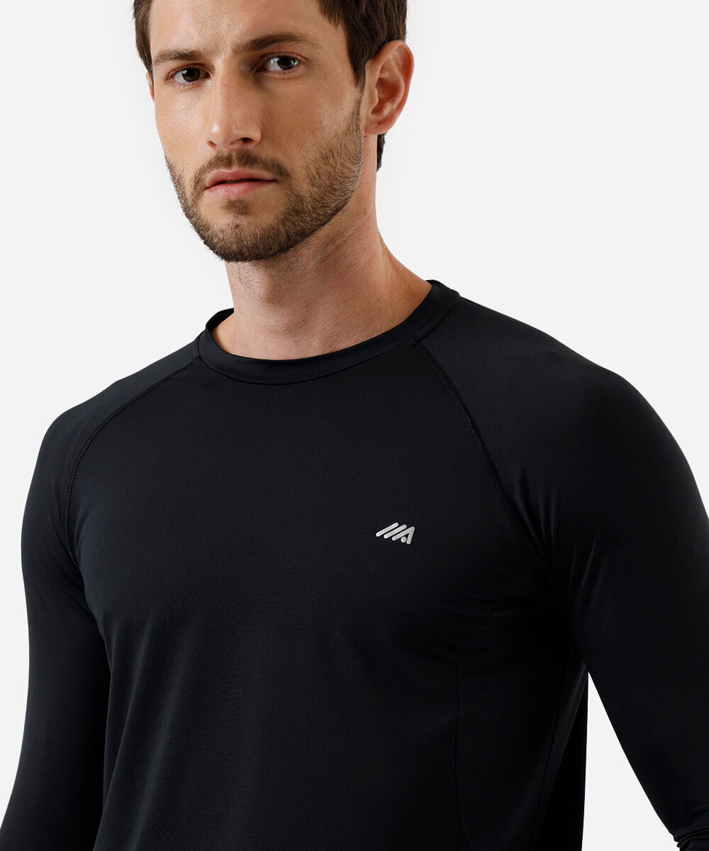 camiseta masculina esportiva ace manga longa com proteção uv preta