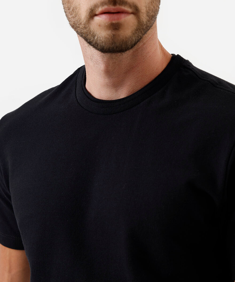 camiseta masculina de algodão texturizada preta