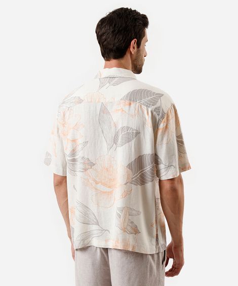 camisa masculina com linho floral off white