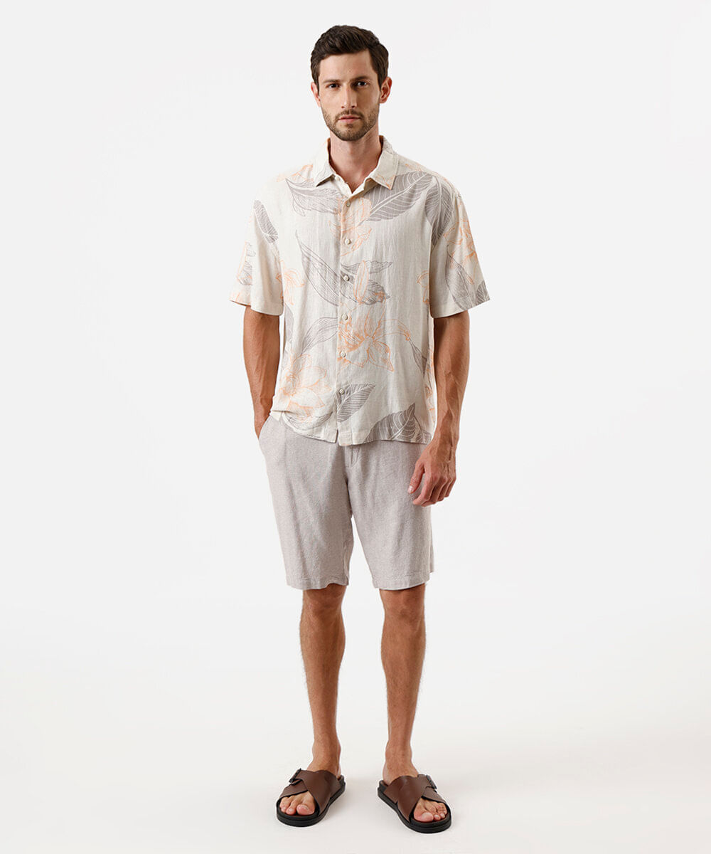 camisa masculina com linho floral off white