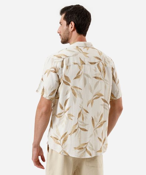 camisa masculina com linho folhagens colorida