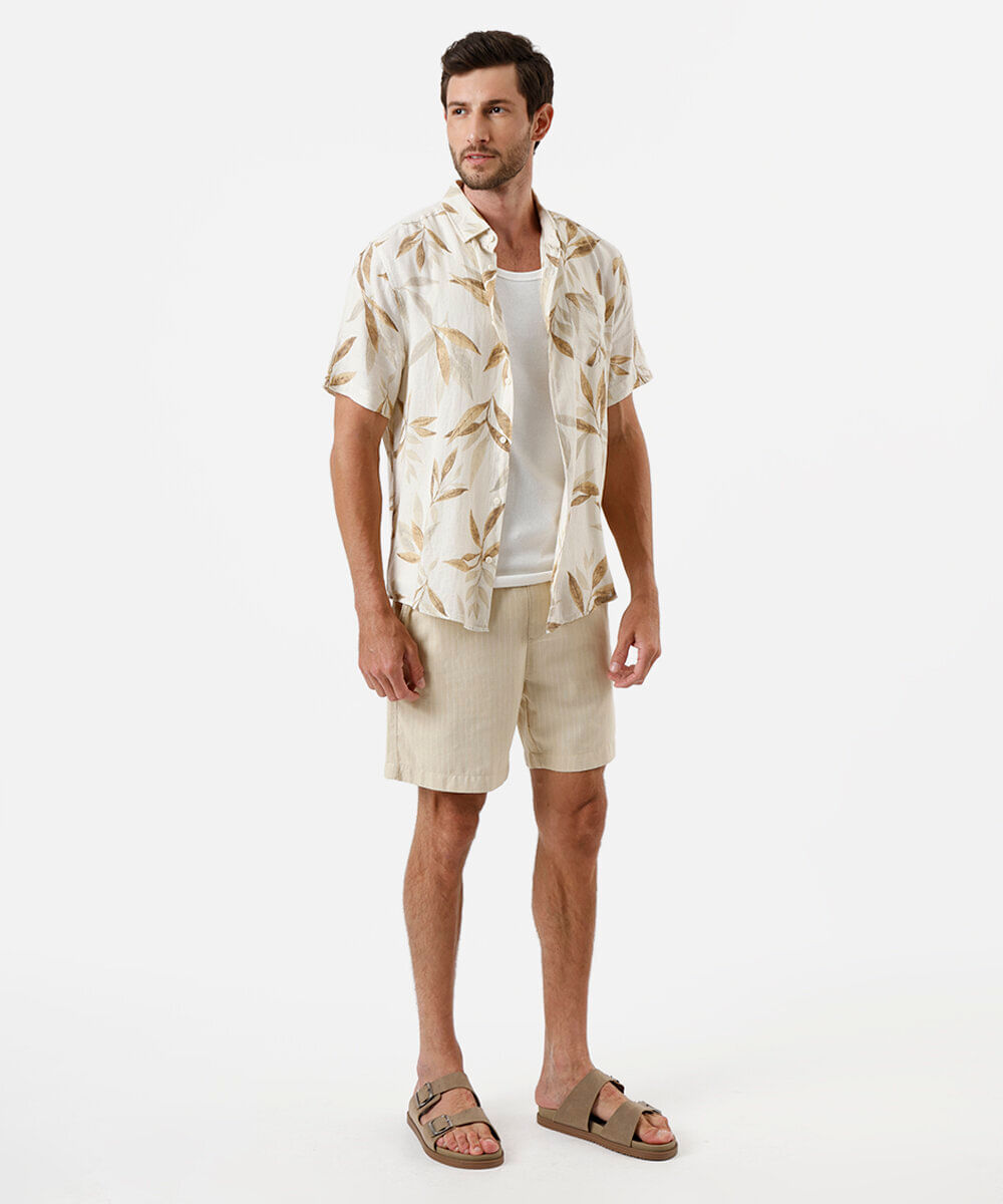 camisa masculina com linho folhagens colorida