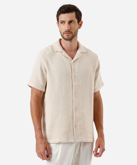 camisa masculina de algodão texturizada off white