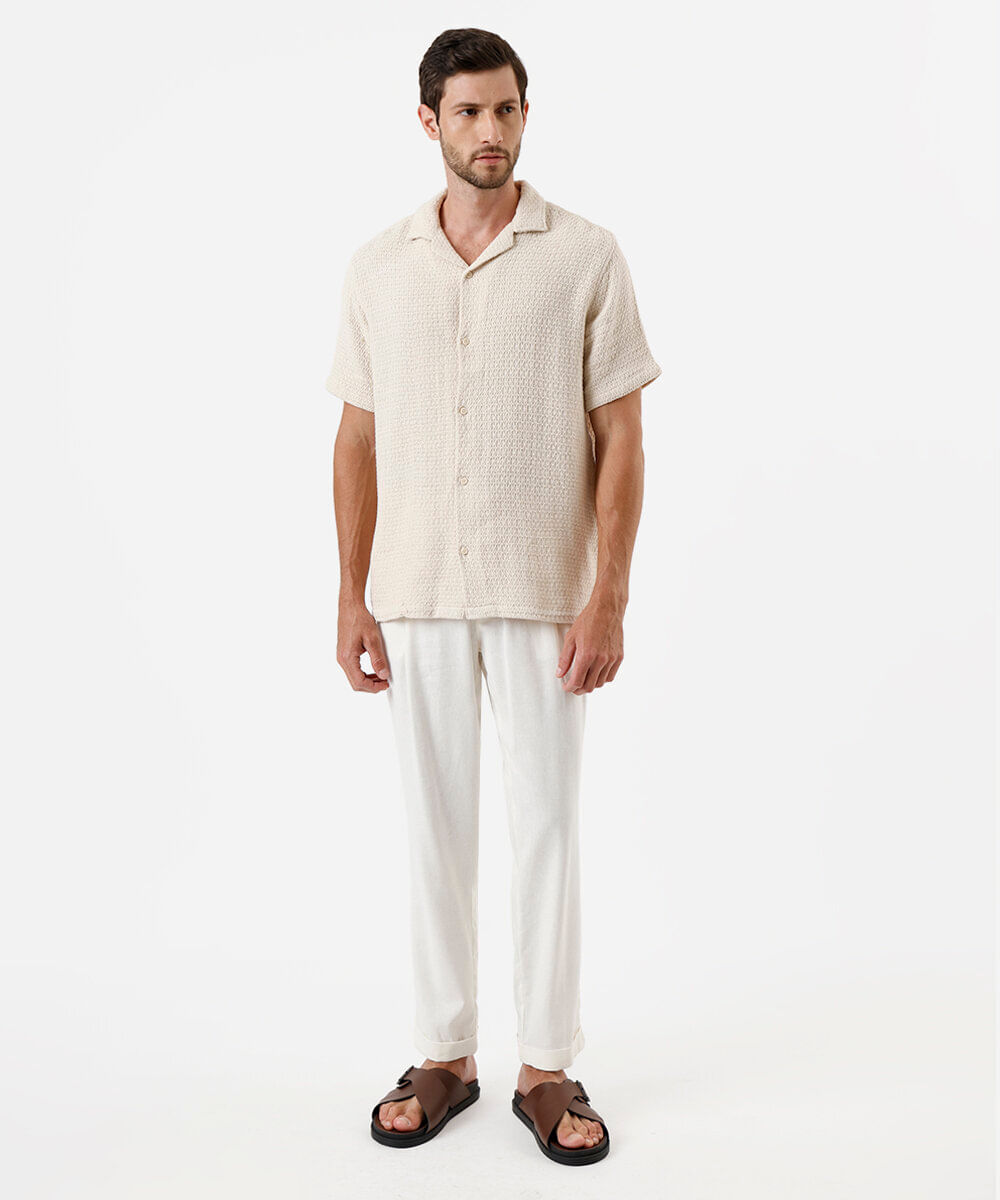 camisa masculina de algodão texturizada off white