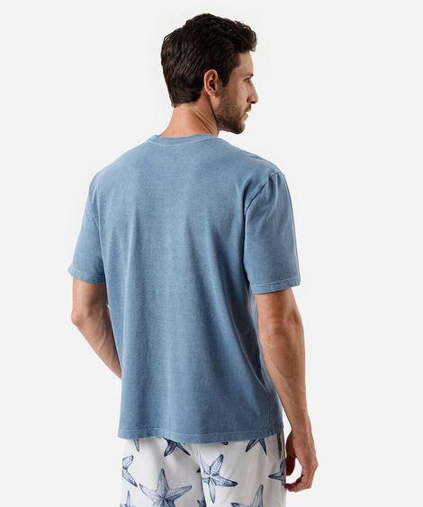 camiseta masculina de algodão estampada estonada azul