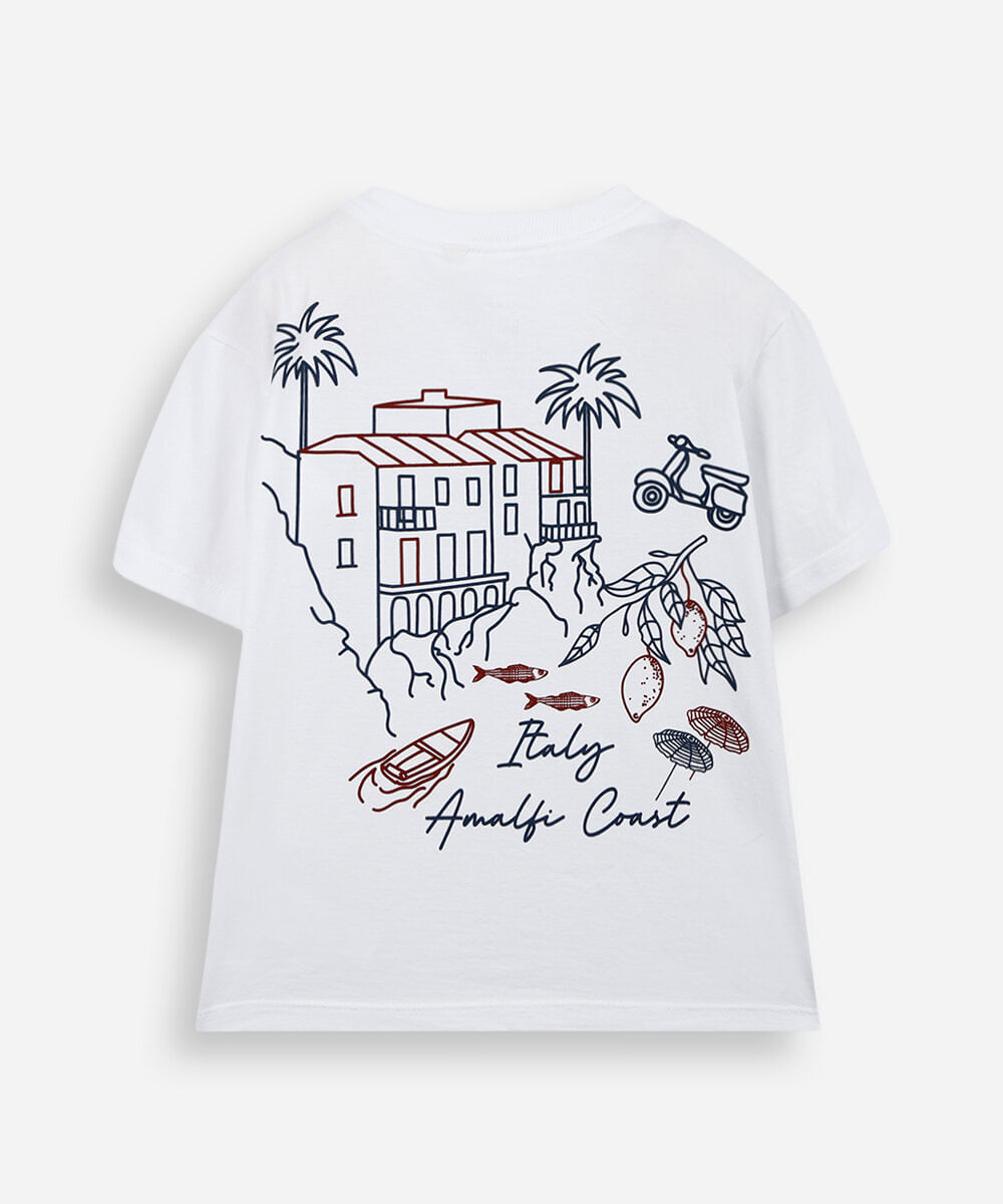 camiseta infantil de algodão estampada off white