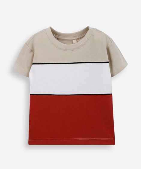 camiseta infantil de algodão mangas curtas listrada vermelha