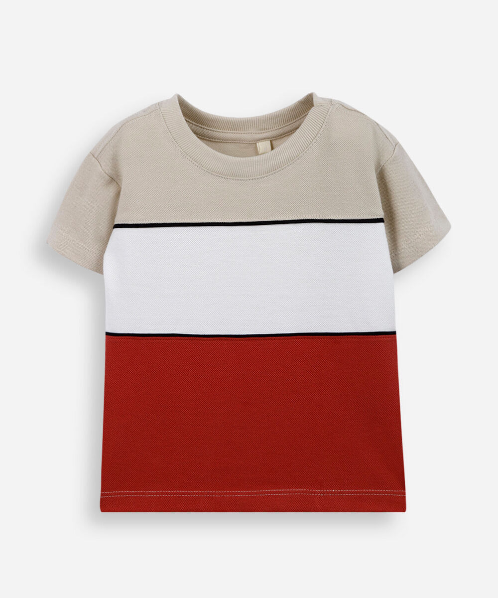 camiseta infantil de algodão mangas curtas listrada vermelha
