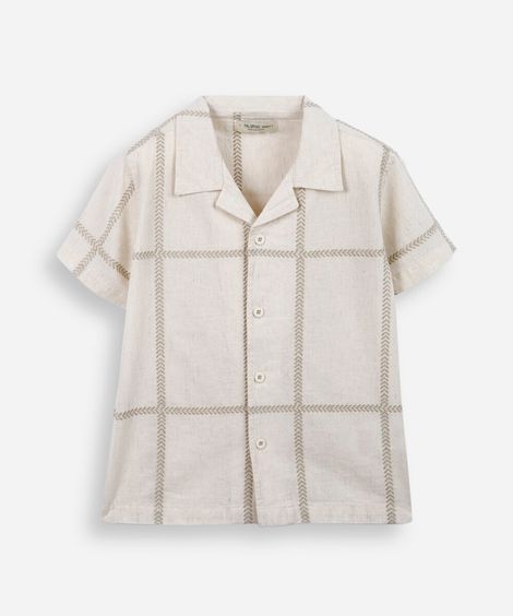 camisa infantil com linho bordada bege