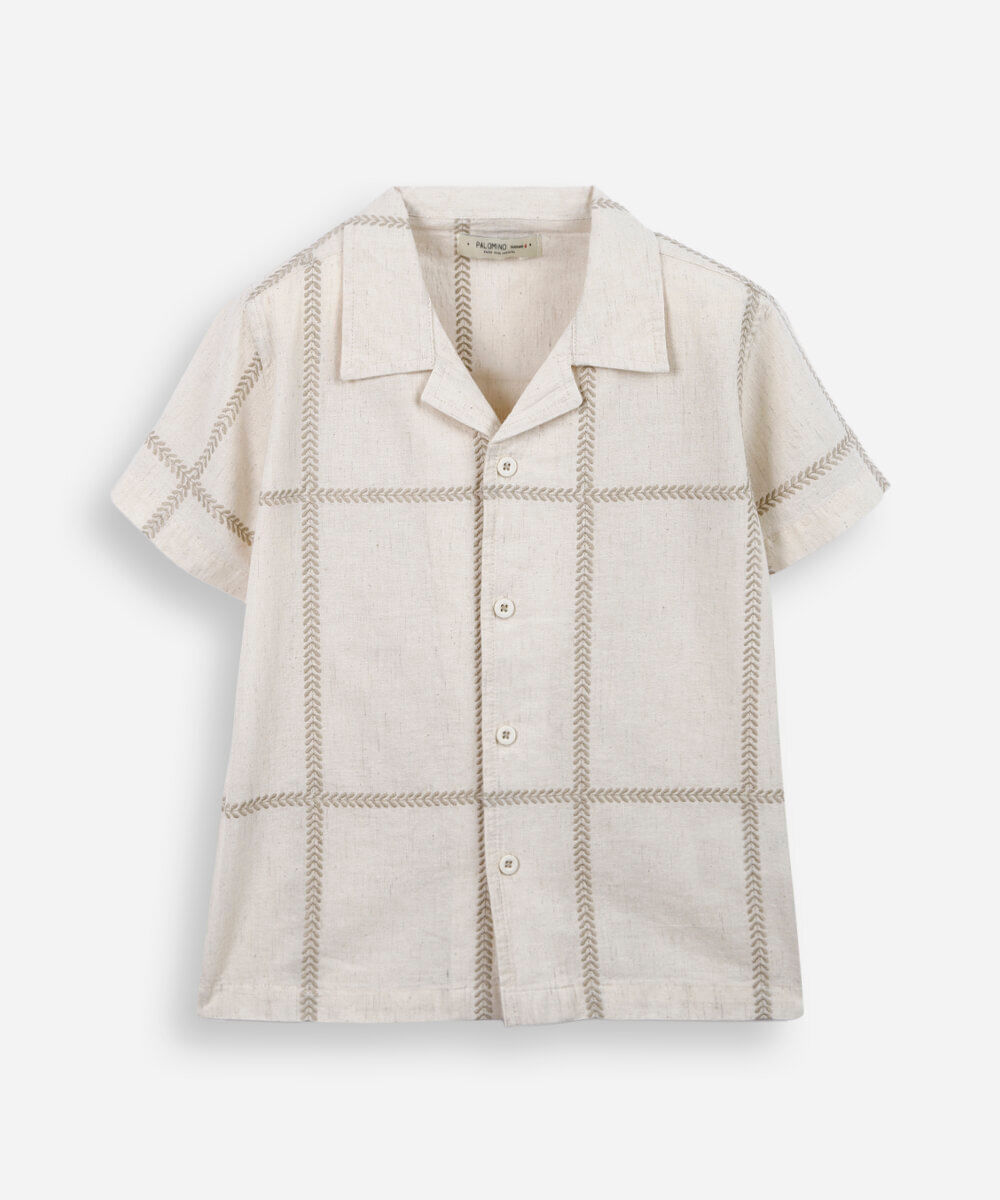 camisa infantil com linho bordada bege
