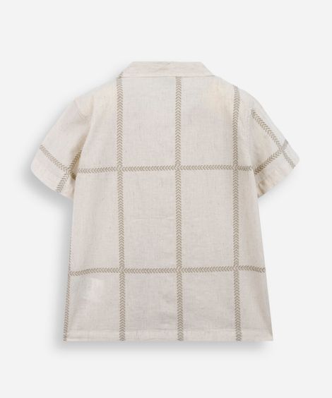 camisa infantil com linho bordada bege