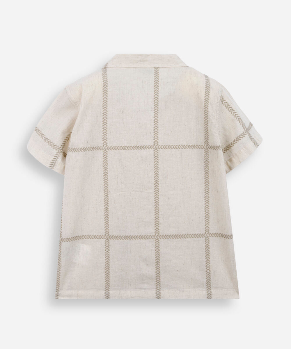 camisa infantil com linho bordada bege