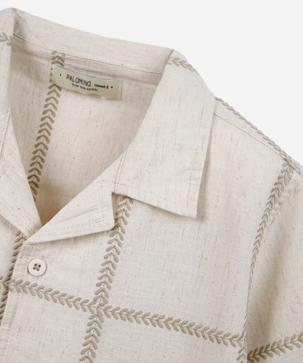 camisa infantil com linho bordada bege