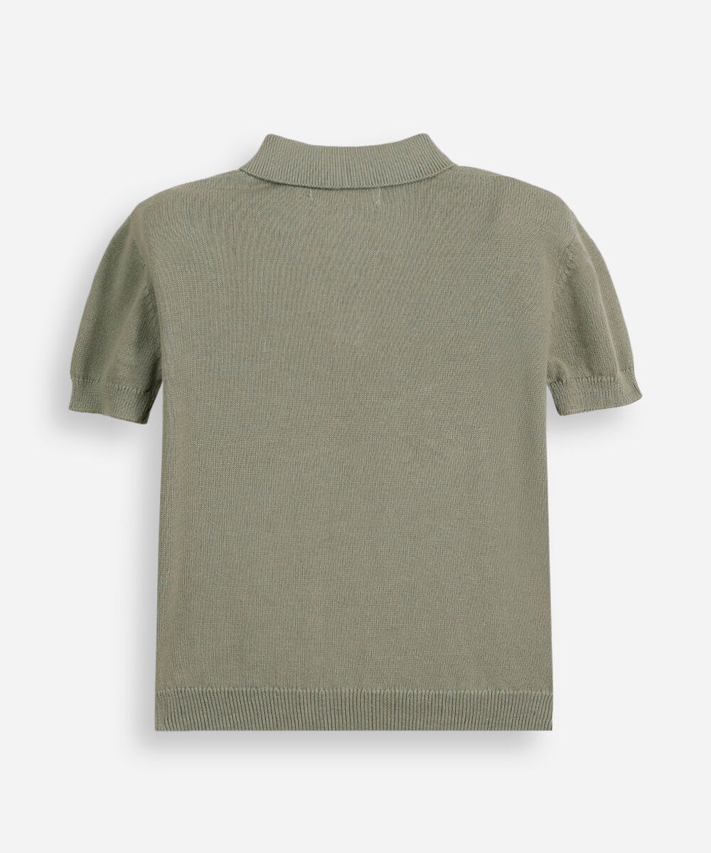 polo infantil de tricô com mangas curtas verde