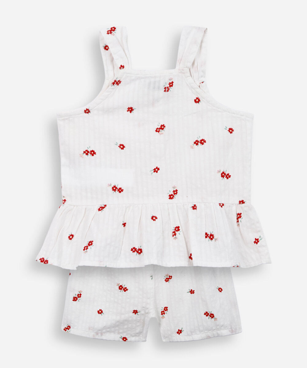 conjunto curto infantil de algodão floral colorido