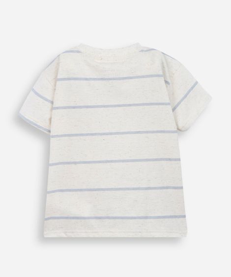 camiseta infantil com linho listrada bege
