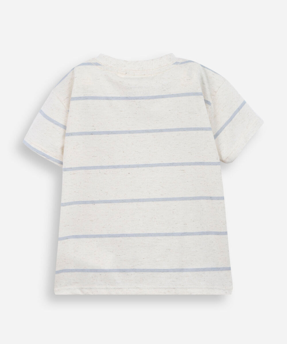 camiseta infantil com linho listrada bege
