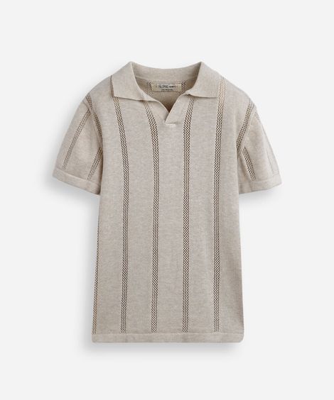 polo infantil de tricot texturizada bege