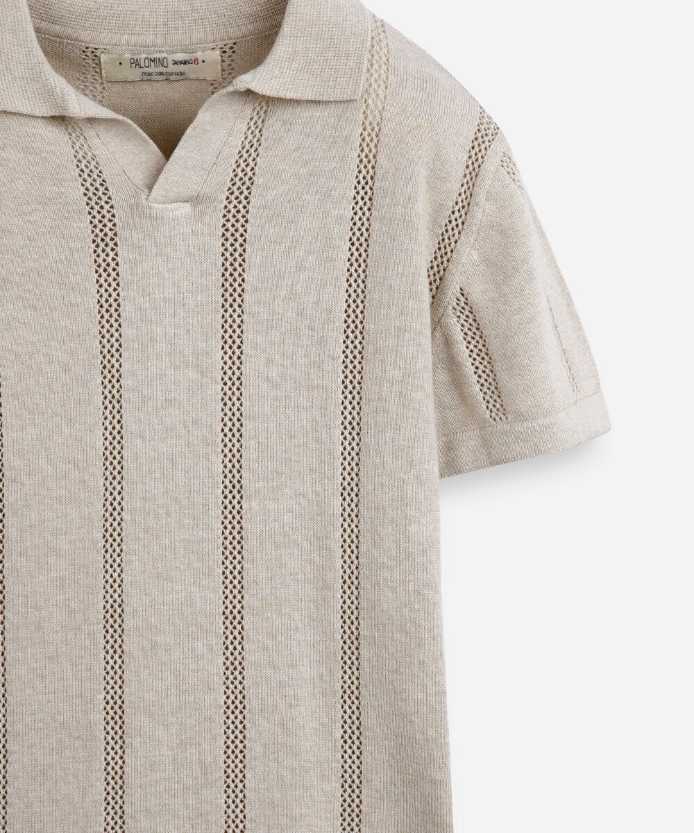 polo infantil de tricot texturizada bege