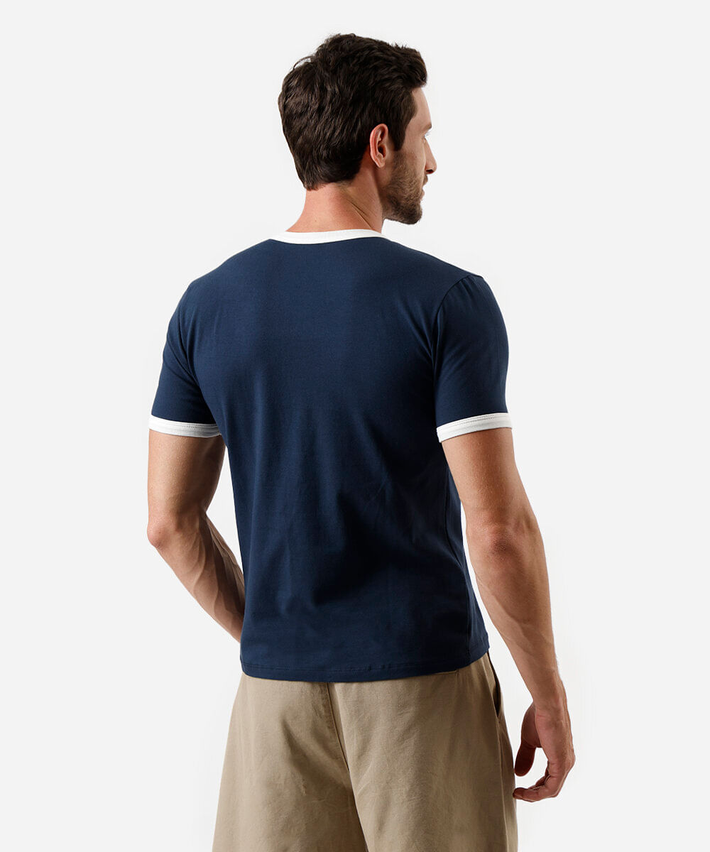 camiseta muscle fit masculina de algodão bordada canelada azul