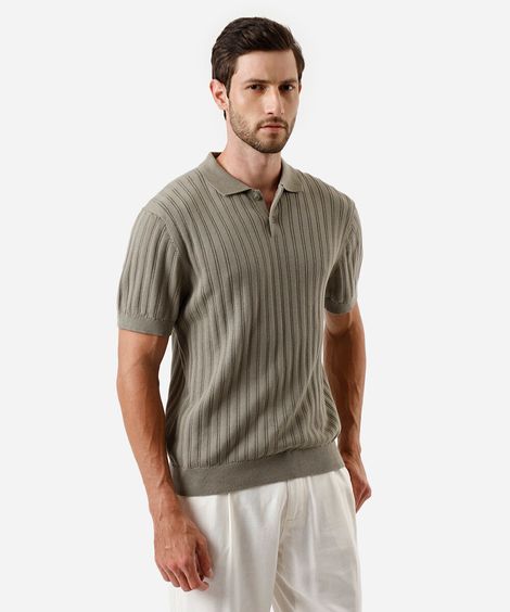 polo masculina de tricot canelada cinza