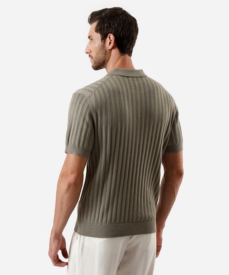 polo masculina de tricot canelada cinza