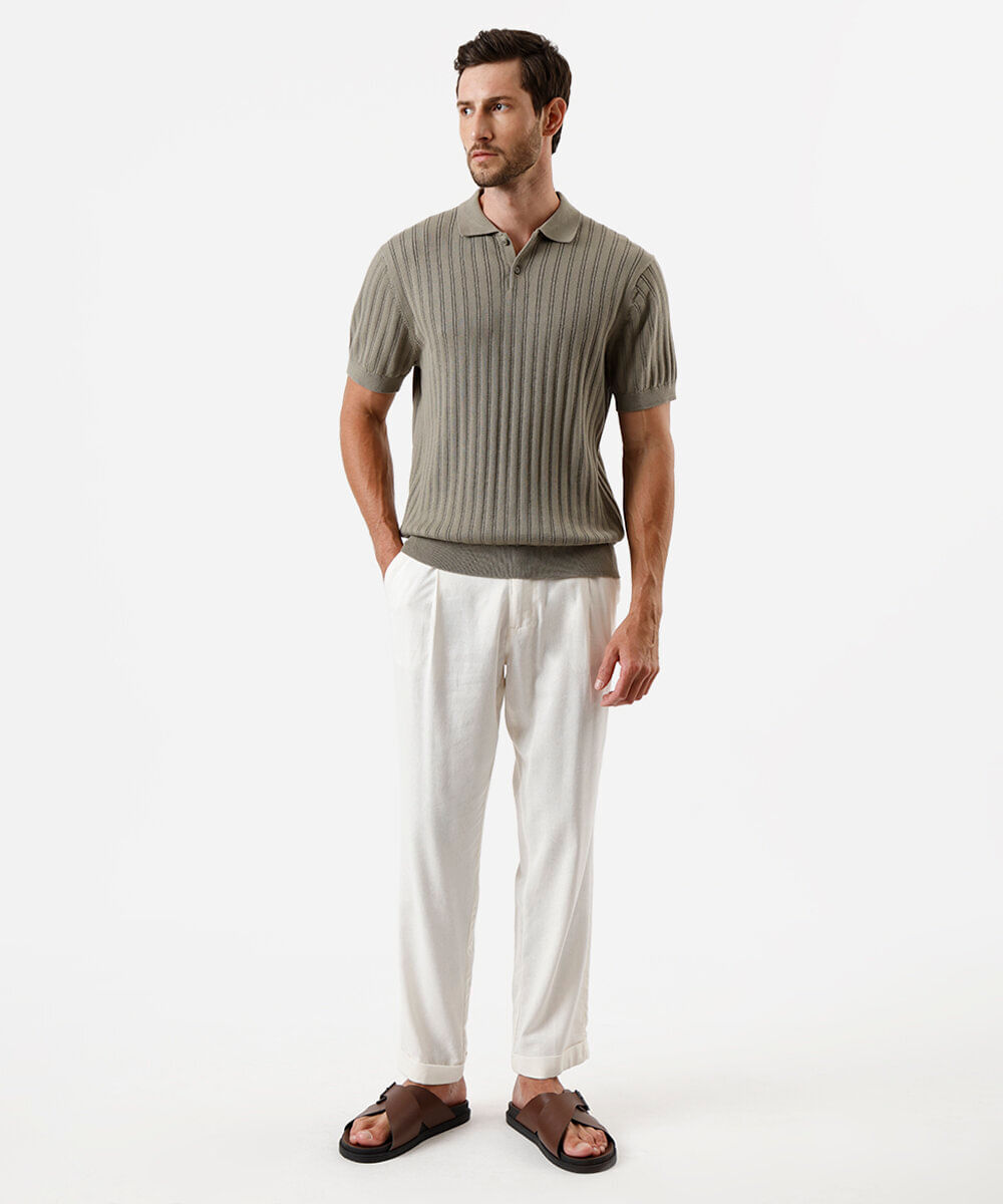 polo masculina de tricot canelada cinza