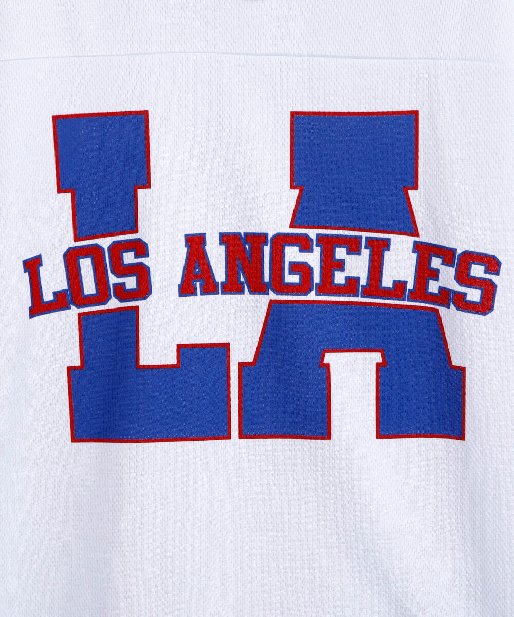 camiseta infantil esportiva gola v los angeles off white